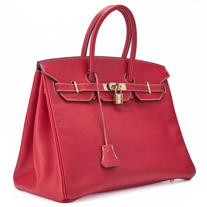 HERMES Birkin 35 Handbag Epson, Rouge Cazak × Corveil Red, Gold-Tone Hardware, Pre-Owned - Vintage La Charme