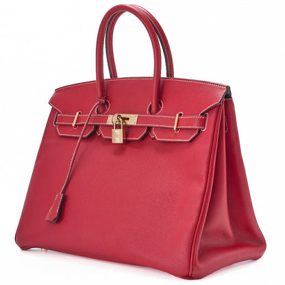 HERMES Birkin 35 Handbag Epson, Rouge Cazak × Corveil Red, Gold-Tone Hardware, Pre-Owned - Vintage La Charme