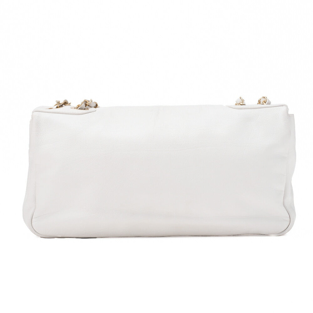 CHANEL Shoulder Bag Coco Mark Studded Full Flap Leather White Gold-Tone Hardware Pre-Owned - Vintage La Charme