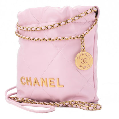 Chanel 22 Mini Drawstring Chain Shoulder Bag, Calfskin, Pink, Gold-Tone Hardware, Pre-Owned - Vintage La Charme