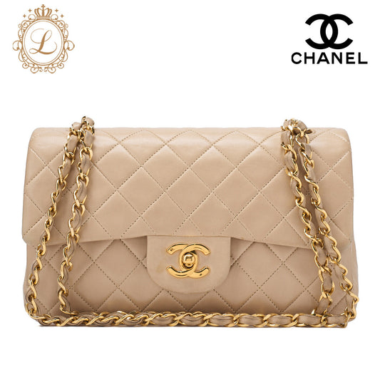 CHANEL Chain Shoulder Bag Matelasse Double Flap Lambskin Beige Gold-Tone Hardware Pre-Owned - Vintage La Charme