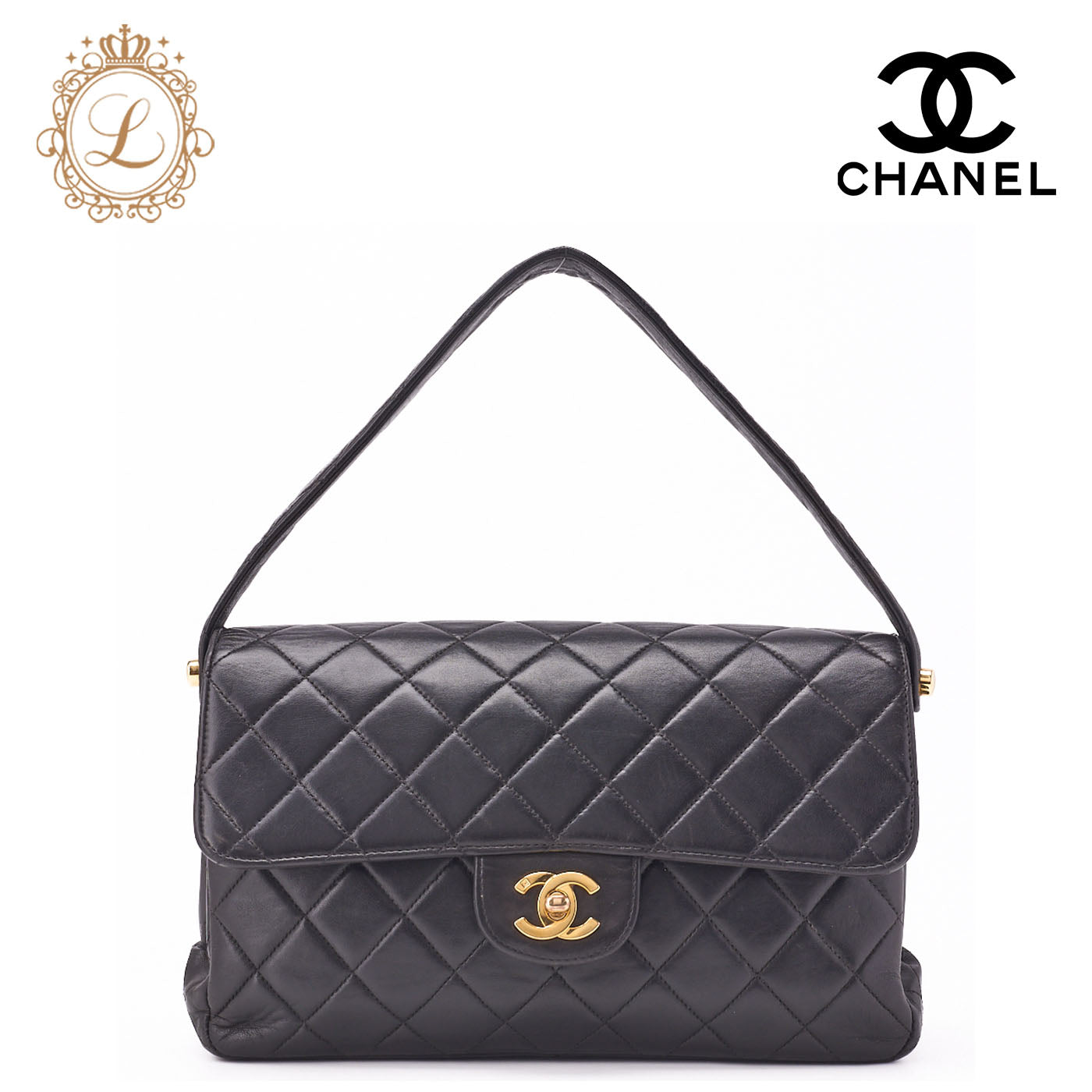 CHANEL Handbag Matelasse One Shoulder Bag Lambskin Black Gold-Tone Hardware Pre-Owned - Vintage La Charme