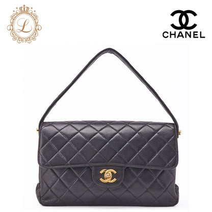 CHANEL Handbag Matelasse One Shoulder Bag Lambskin Black Gold-Tone Hardware Pre-Owned - Vintage La Charme