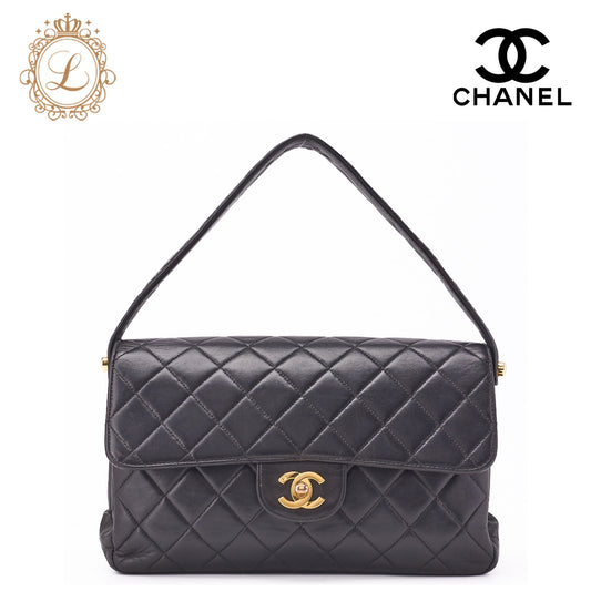 CHANEL Handbag Matelasse One Shoulder Bag Lambskin Black Gold-Tone Hardware Pre-Owned - Vintage La Charme