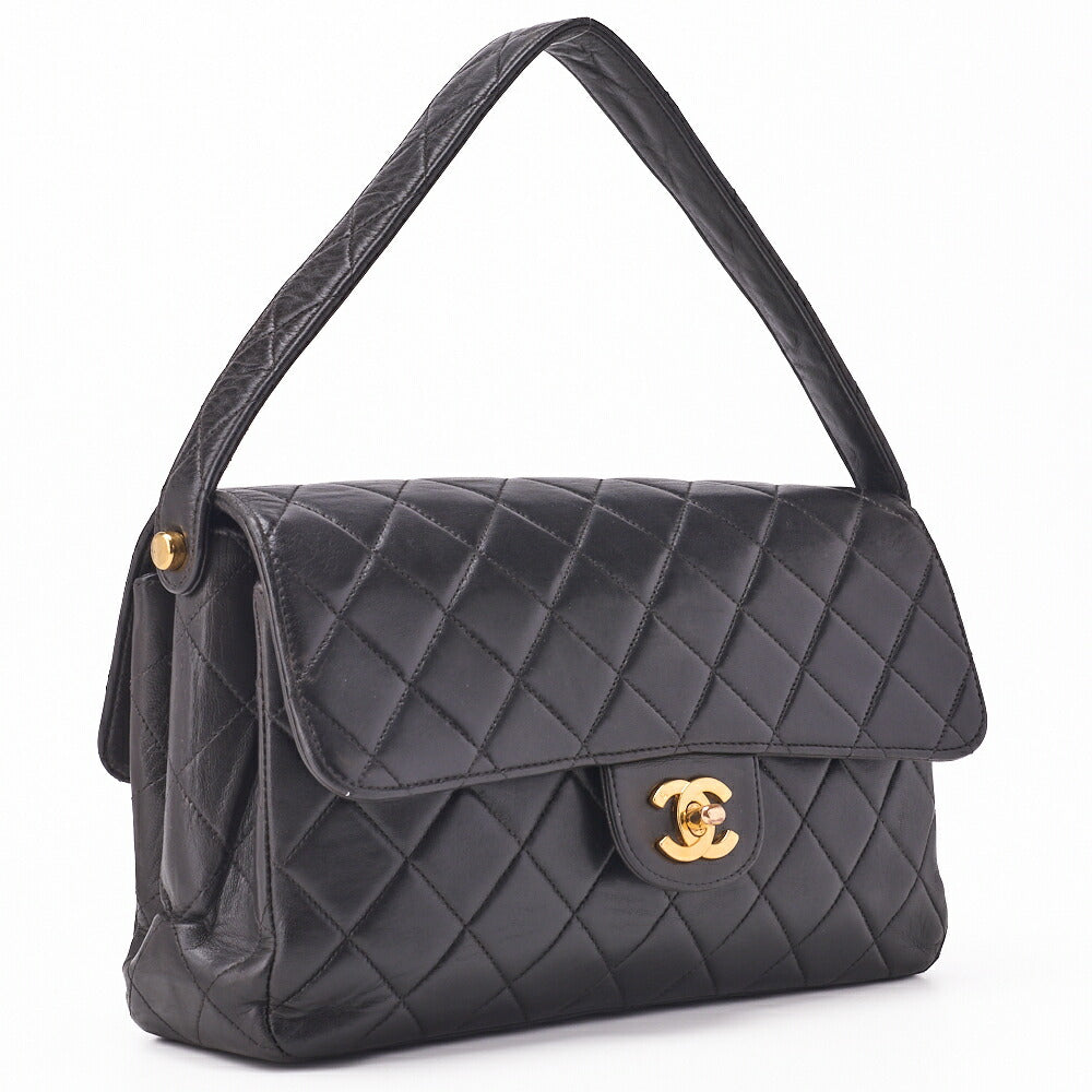 CHANEL Handbag Matelasse One Shoulder Bag Lambskin Black Gold-Tone Hardware Pre-Owned - Vintage La Charme