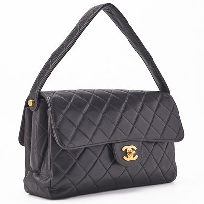 CHANEL Handbag Matelasse One Shoulder Bag Lambskin Black Gold-Tone Hardware Pre-Owned - Vintage La Charme