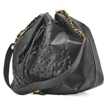 CHANEL Shoulder Bag, Triple Coco Drawstring, Caviar Skin, Black, Gold-Tone Hardware, Pre-Owned - Vintage La Charme