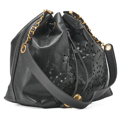 CHANEL Shoulder Bag, Triple Coco Drawstring, Caviar Skin, Black, Gold-Tone Hardware, Pre-Owned - Vintage La Charme
