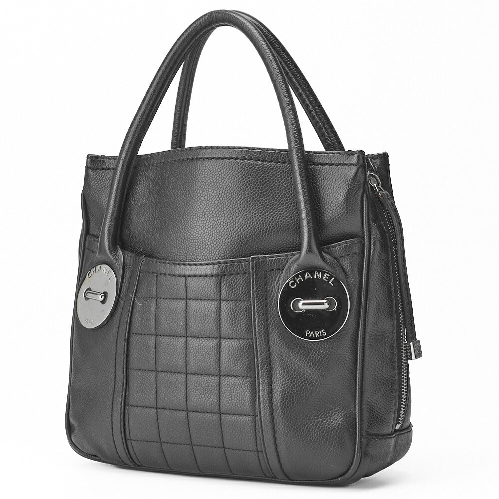 CHANEL Handbag Chocolate Bar Logo Caviar Skin Black Silver-Tone Hardware Pre-Owned - Vintage La Charme