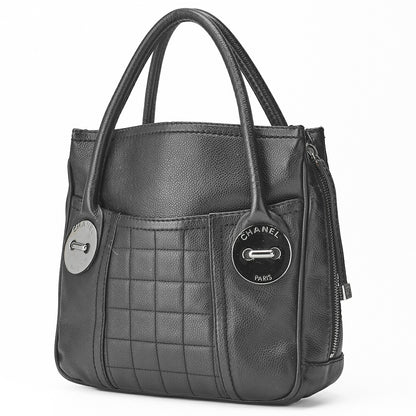 CHANEL Handbag Chocolate Bar Logo Caviar Skin Black Silver-Tone Hardware Pre-Owned - Vintage La Charme