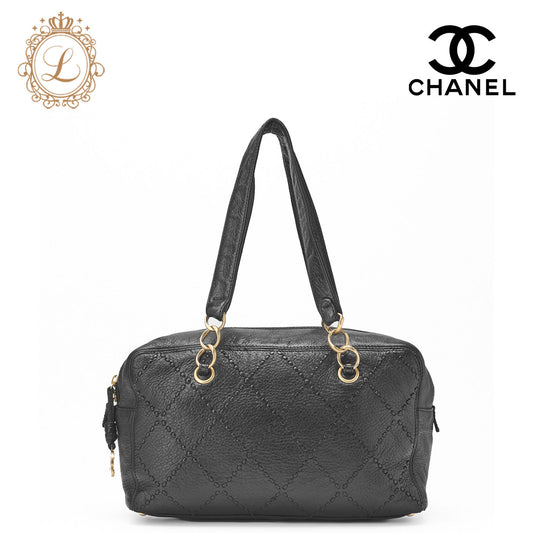 Chanel Shoulder Bag Ultra Stitch Chain Tote Leather Black Gold-Tone Hardware Pre-Owned - Vintage La Charme