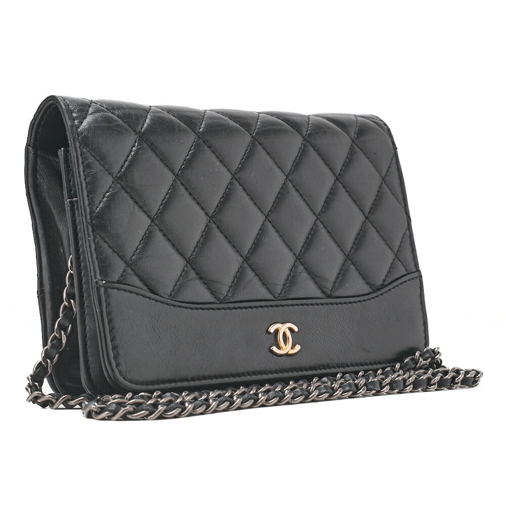 CHANEL Chain Wallet Matelasse Vintage Calf Black Gold-Tone Hardware Pre-Owned - Vintage La Charme