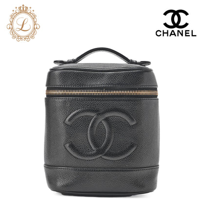CHANEL Coco Mark Vanity Handbag Caviar Skin Black Gold-Tone Hardware Pre-Owned - Vintage La Charme