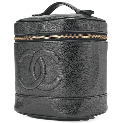 CHANEL Coco Mark Vanity Handbag Caviar Skin Black Gold-Tone Hardware Pre-Owned - Vintage La Charme