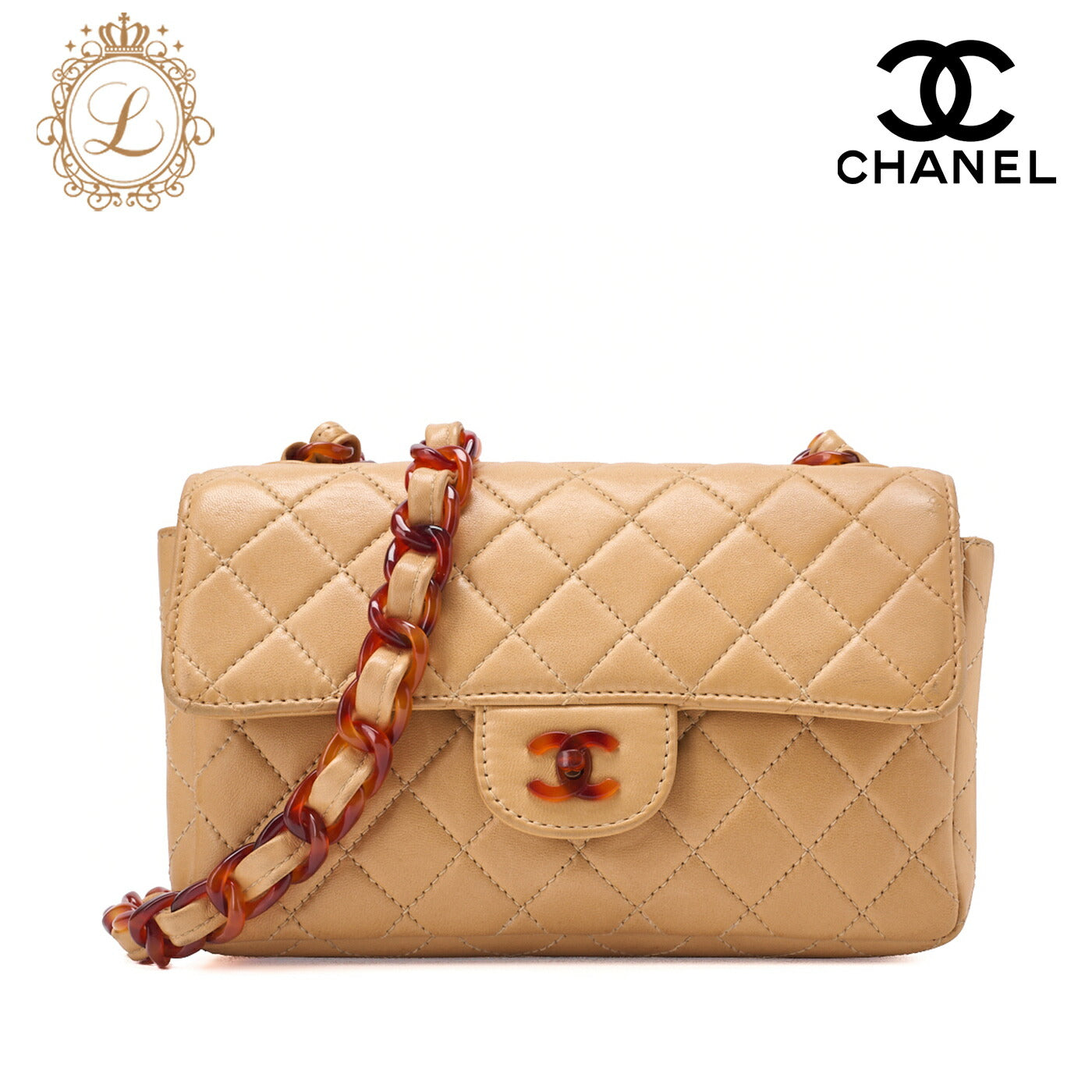 Chanel Shoulder Bag Matelasse Lambskin Tortoiseshell Pattern Beige Gold-Tone Hardware Pre-Owned - Vintage La Charme