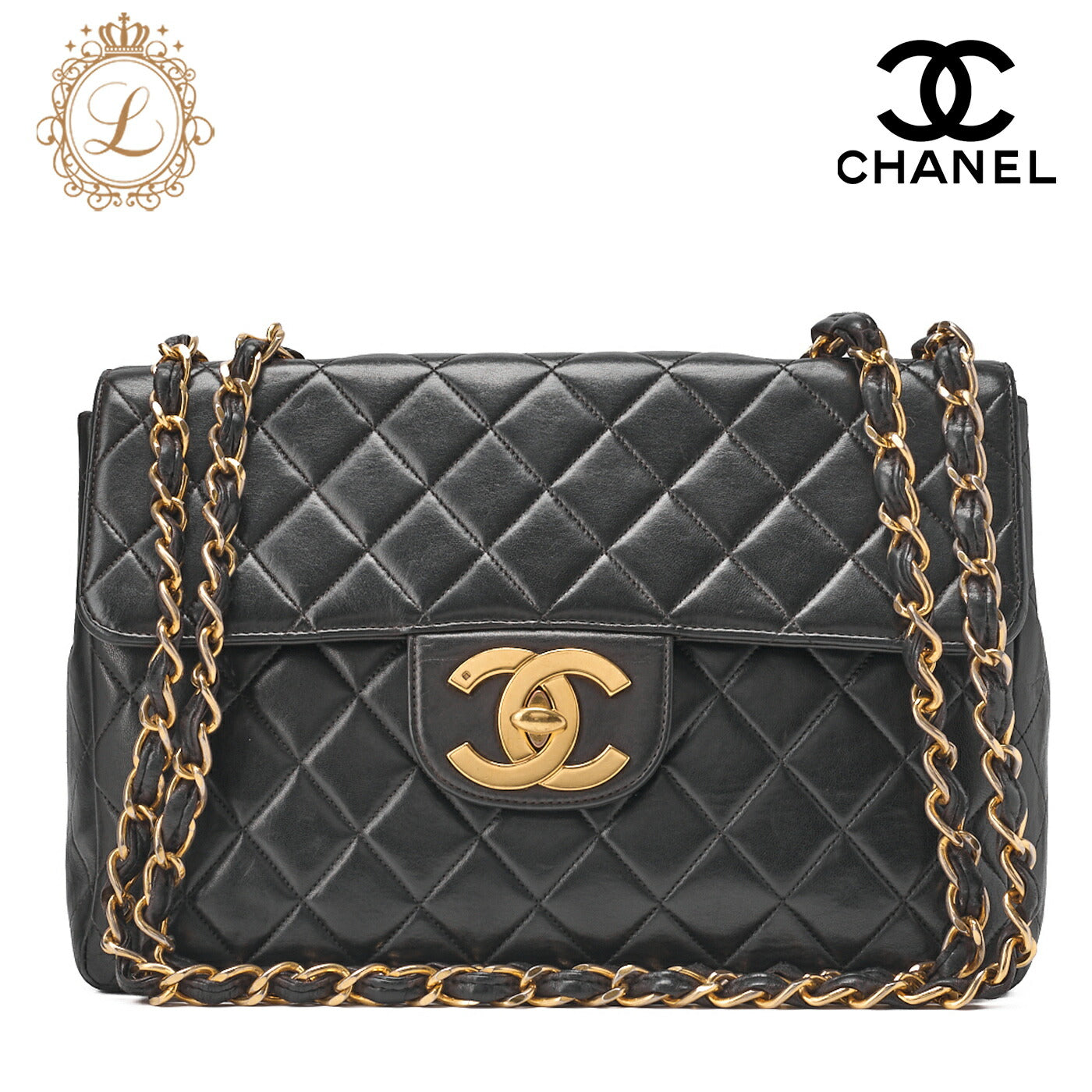CHANEL Chain Shoulder Bag Big Matelasse 30cm Single Flap Lambskin Black (Gold Fittings) Women's Bag Women's [Used] - Vintage La Charme
