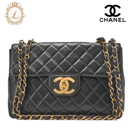 CHANEL Chain Shoulder Bag Big Matelasse 30cm Single Flap Lambskin Black (Gold Fittings) Women's Bag Women's [Used] - Vintage La Charme