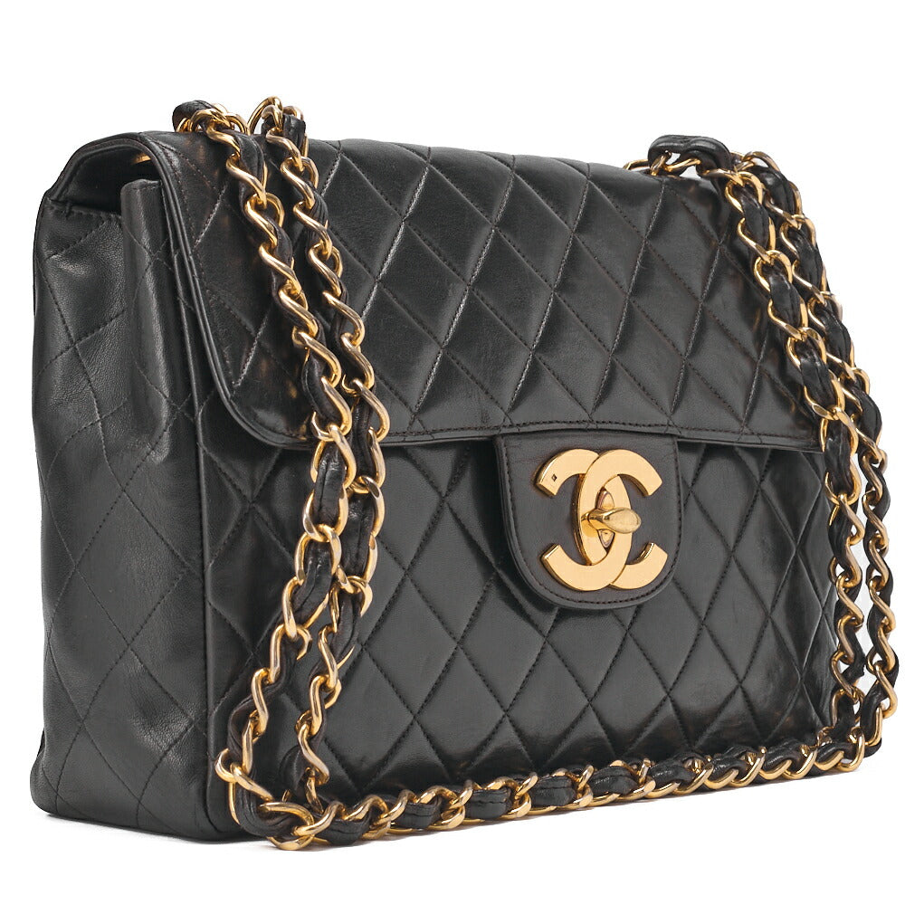 CHANEL Chain Shoulder Bag Big Matelasse 30cm Single Flap Lambskin Black (Gold Fittings) Women's Bag Women's [Used] - Vintage La Charme