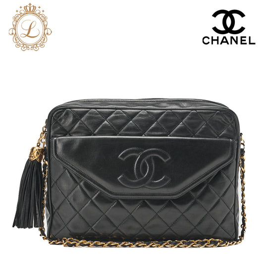 CHANEL Matelasse Outside Flap Fringe Chain Shoulder Lambskin Black (Gold Fittings) Shoulder Bag Women's Bag High Brand [Used] - Vintage La Charme