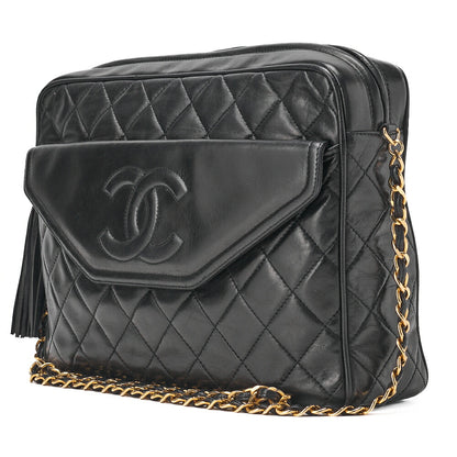 CHANEL Shoulder Bag, Matelasse Outside Flap Fringe Chain Shoulder, Lambskin, Black, Gold-Tone Hardware, Pre-Owned - Vintage La Charme