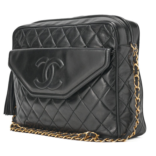 CHANEL Matelasse Outside Flap Fringe Chain Shoulder Lambskin Black (Gold Fittings) Shoulder Bag Women's Bag High Brand [Used] - Vintage La Charme