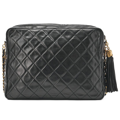 CHANEL Shoulder Bag, Matelasse Outside Flap Fringe Chain Shoulder, Lambskin, Black, Gold-Tone Hardware, Pre-Owned - Vintage La Charme