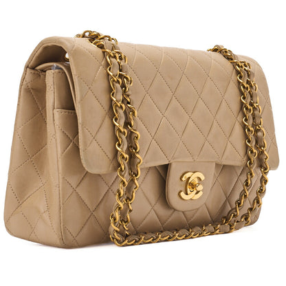 CHANEL Chain Shoulder Bag Matelasse 25cm Double Flap Lambskin Beige Gold Metal Fittings Women's Bag Brand [Used] - Vintage La Charme