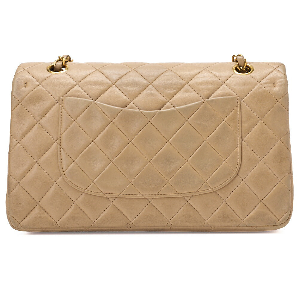 CHANEL Chain Shoulder Bag Matelasse 25cm Double Flap Lambskin Beige Gold Metal Fittings Women's Bag Brand [Used] - Vintage La Charme