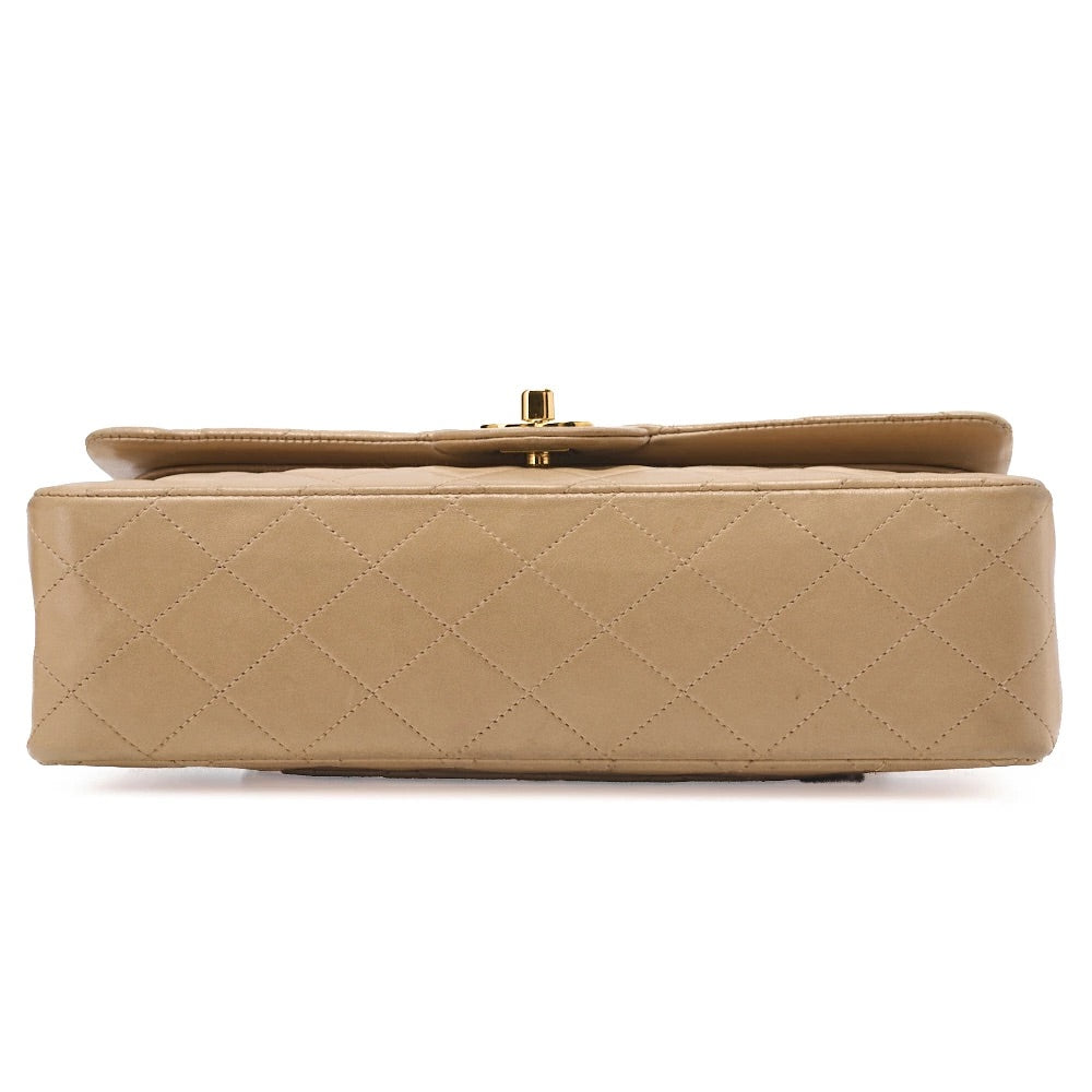 CHANEL Chain Shoulder Bag Matelasse 25cm Double Flap Lambskin Beige Gold Metal Fittings Women's Bag Brand [Used] - Vintage La Charme