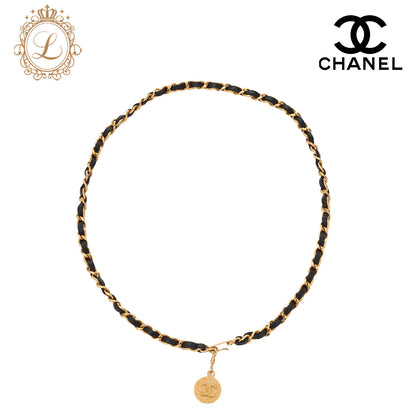 CHANEL Coco Mark Chain Belt GP× Leather Black × Gold (Gold Plated) Gold Chain Belt Earrings Women's Earrings Women's Bag High Brand [Used] - Vintage La Charme