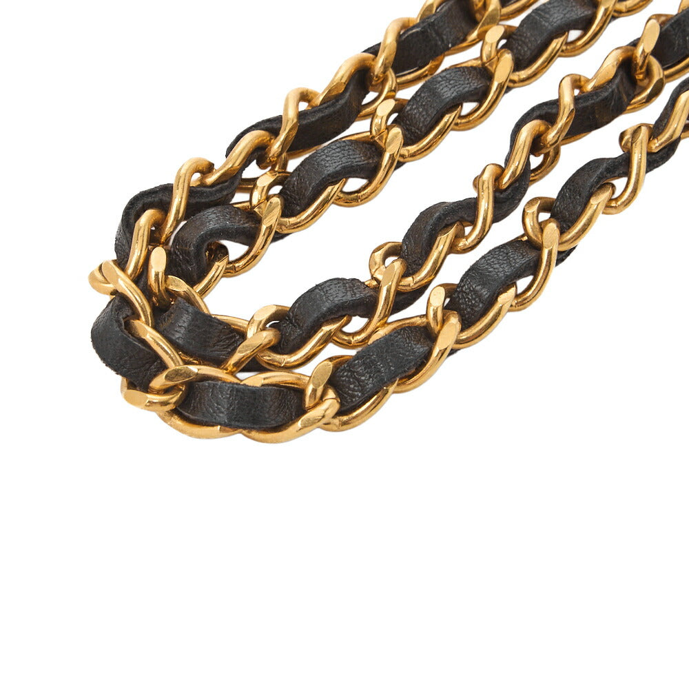 CHANEL Coco Mark Chain Belt GP× Leather Black × Gold (Gold Plated) Gold Chain Belt Earrings Women's Earrings Women's Bag High Brand [Used] - Vintage La Charme