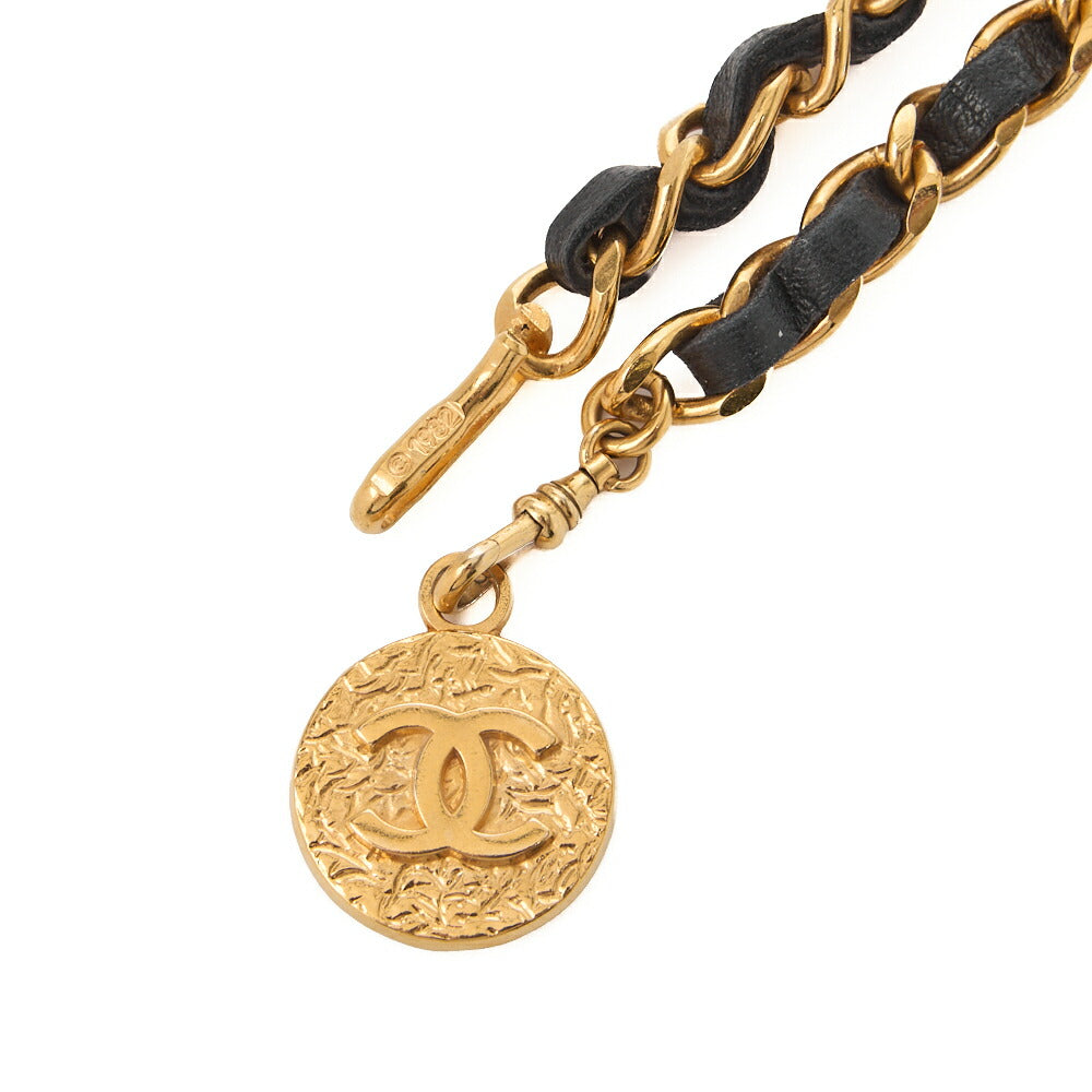 CHANEL Coco Mark Chain Belt GP× Leather Black × Gold (Gold Plated) Gold Chain Belt Earrings Women's Earrings Women's Bag High Brand [Used] - Vintage La Charme