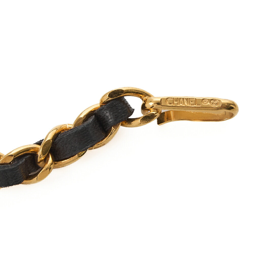 CHANEL Coco Mark Chain Belt GP× Leather Black × Gold (Gold Plated) Gold Chain Belt Earrings Women's Earrings Women's Bag High Brand [Used] - Vintage La Charme