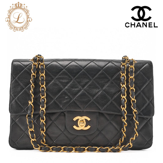 CHANEL Shoulder Bag Matelasse Double Flap Lambskin Black Gold-Tone Hardware Pre-Owned - Vintage La Charme