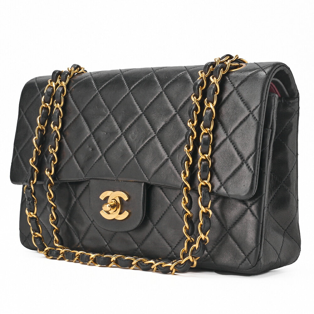 CHANEL Shoulder Bag Matelasse Double Flap Lambskin Black Gold-Tone Hardware Pre-Owned - Vintage La Charme
