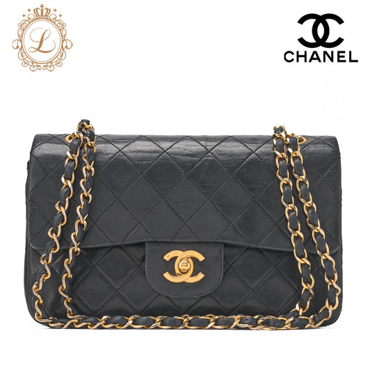 CHANEL Shoulder Bag Matelasse 23 Double Flap Chain Lambskin Black Gold-Tone Hardware Pre-Owned - Vintage La Charme