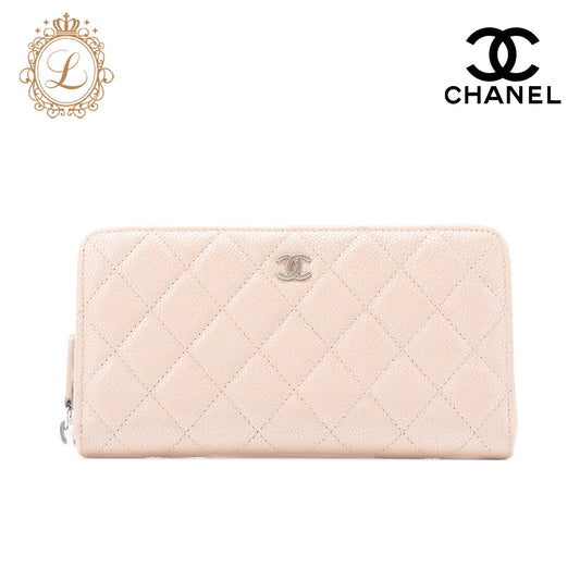 CHANEL Round Long Wallet, Matelasse, Caviar Skin, Beige, Gold-Tone Hardware, Pre-Owned - Vintage La Charme