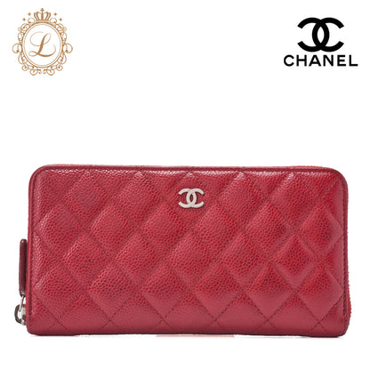 CHANEL Round Wallet Matelasse Caviar Leather Red Silver-Tone Hardware Pre-Owned - Vintage La Charme