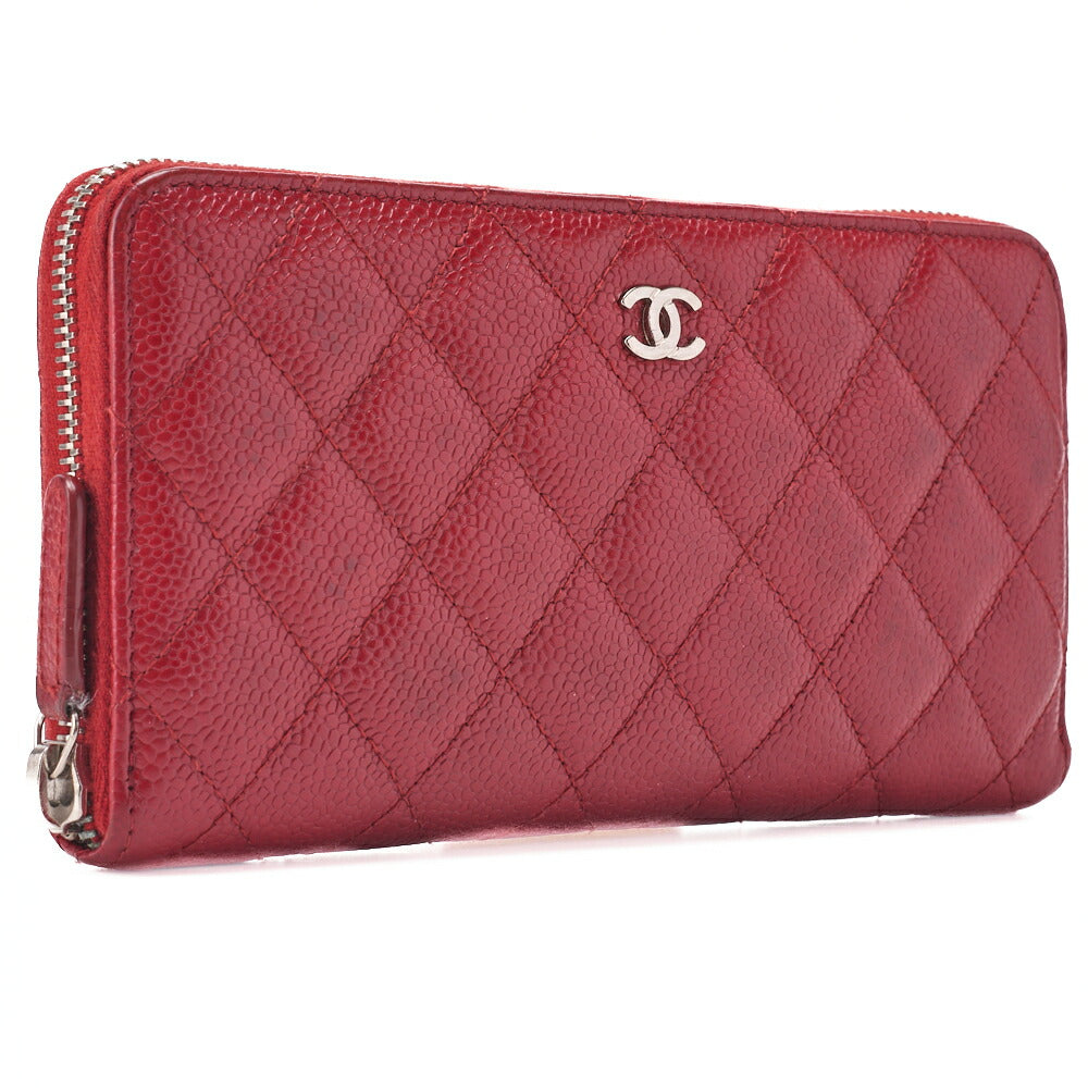 CHANEL Round Wallet Matelasse Caviar Leather Red Silver-Tone Hardware Pre-Owned - Vintage La Charme