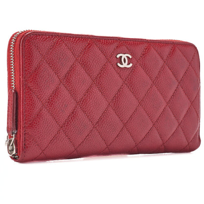 CHANEL Round Wallet Matelasse Caviar Leather Red Silver-Tone Hardware Pre-Owned - Vintage La Charme