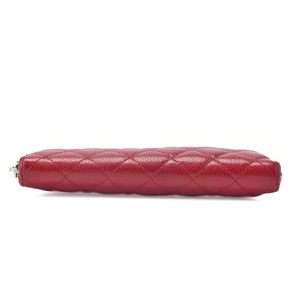 CHANEL Round Wallet Matelasse Caviar Leather Red Silver-Tone Hardware Pre-Owned - Vintage La Charme