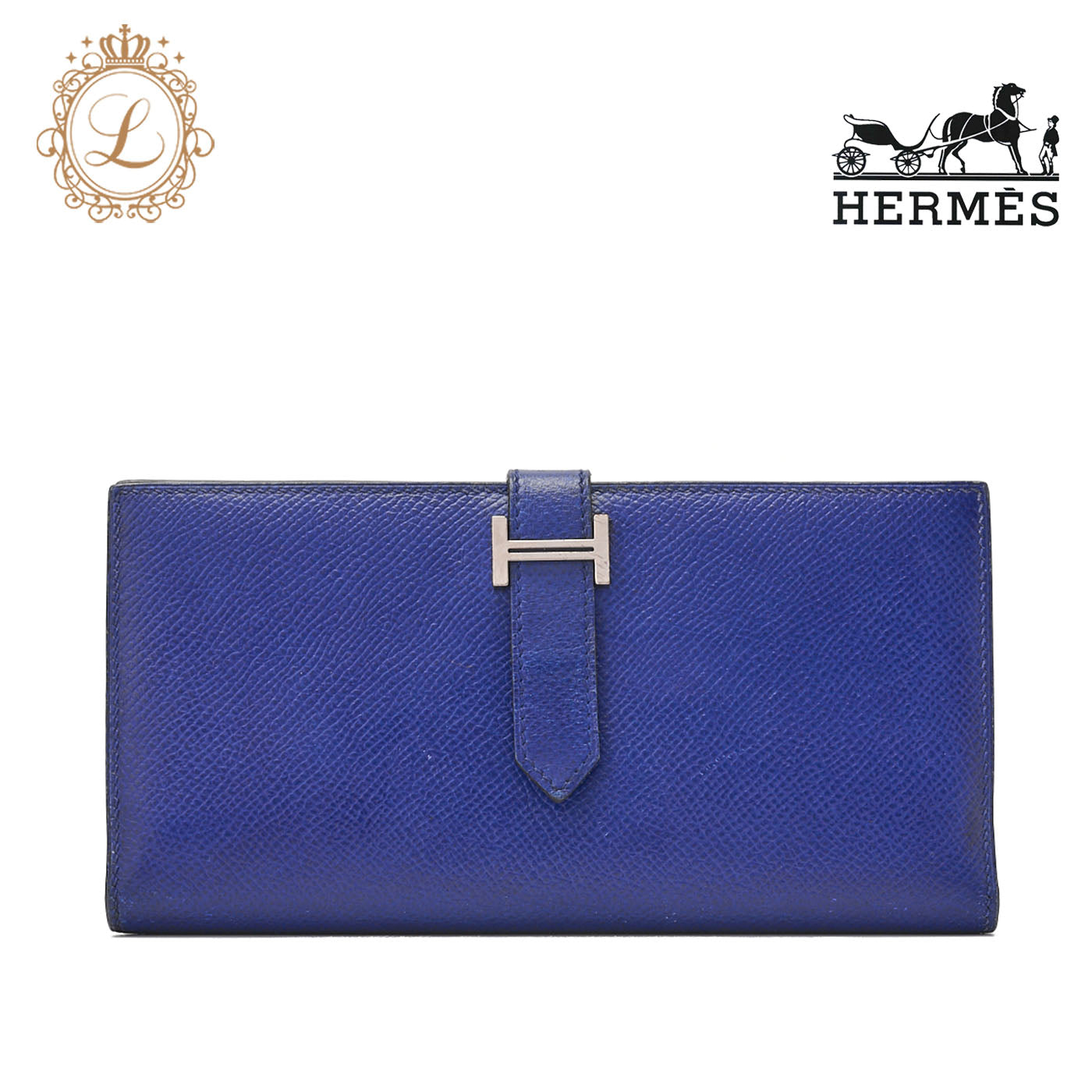 HERMES Bearn Soufflet Bi-fold Long Wallet Epson Blue Electric Gold-Tone Hardware Pre-Owned - Vintage La Charme