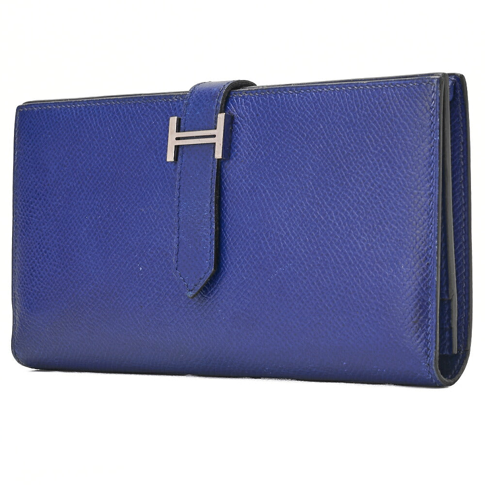 HERMES Bearn Soufflet Bi-fold Long Wallet Epson Blue Electric Gold-Tone Hardware Pre-Owned - Vintage La Charme