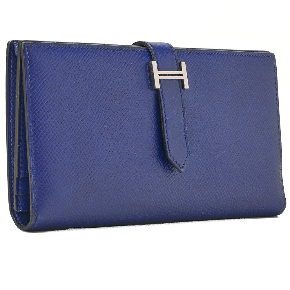 HERMES Bearn Soufflet Bi-fold Long Wallet Epson Blue Electric Gold-Tone Hardware Pre-Owned - Vintage La Charme