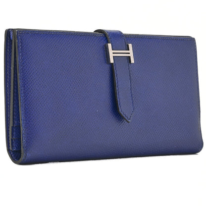 HERMES Bearn Soufflet Bi-fold Long Wallet Epson Blue Electric Gold-Tone Hardware Pre-Owned - Vintage La Charme
