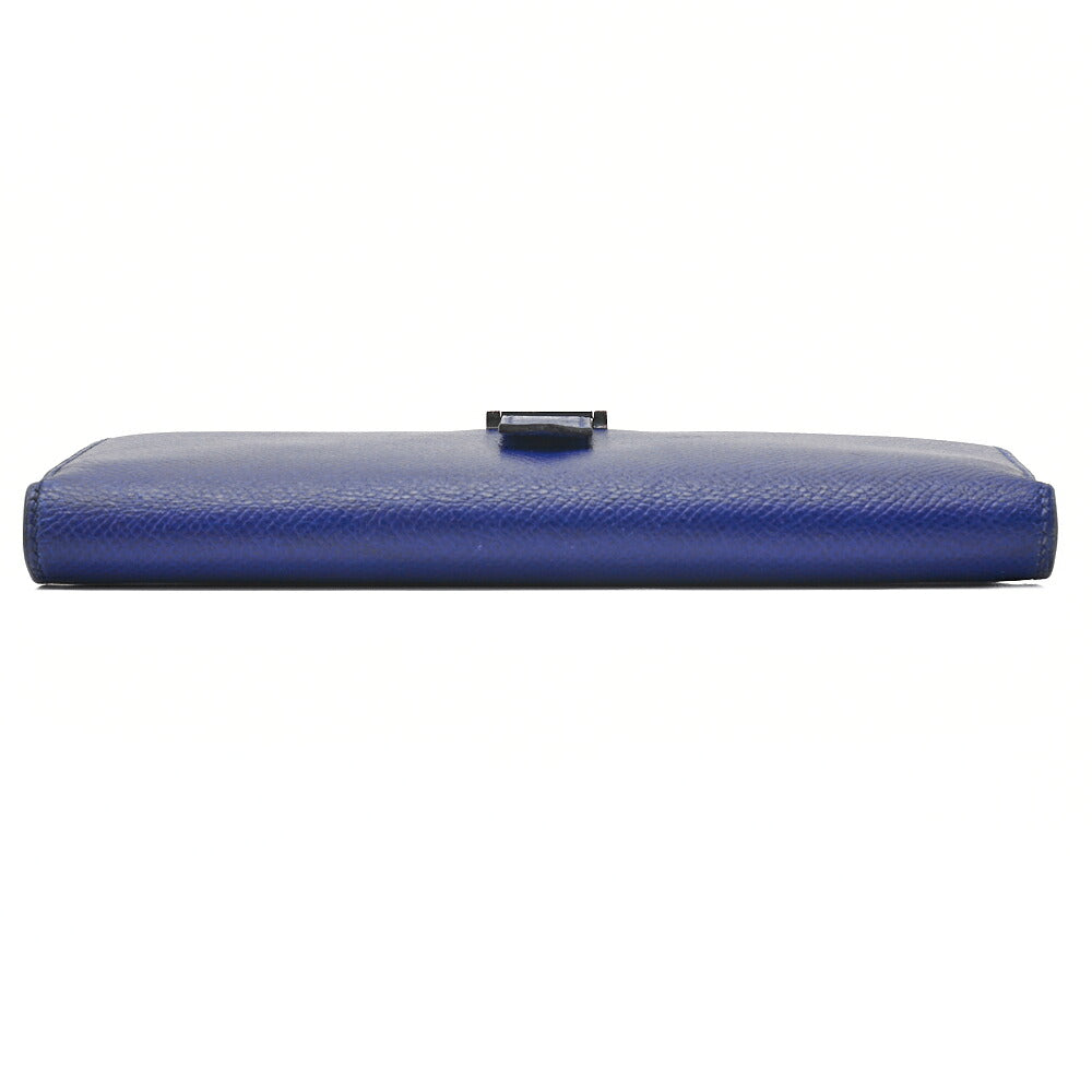 HERMES Bearn Soufflet Bi-fold Long Wallet Epson Blue Electric Gold-Tone Hardware Pre-Owned - Vintage La Charme