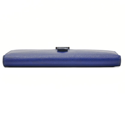 HERMES Bearn Soufflet Bi-fold Long Wallet Epson Blue Electric Gold-Tone Hardware Pre-Owned - Vintage La Charme