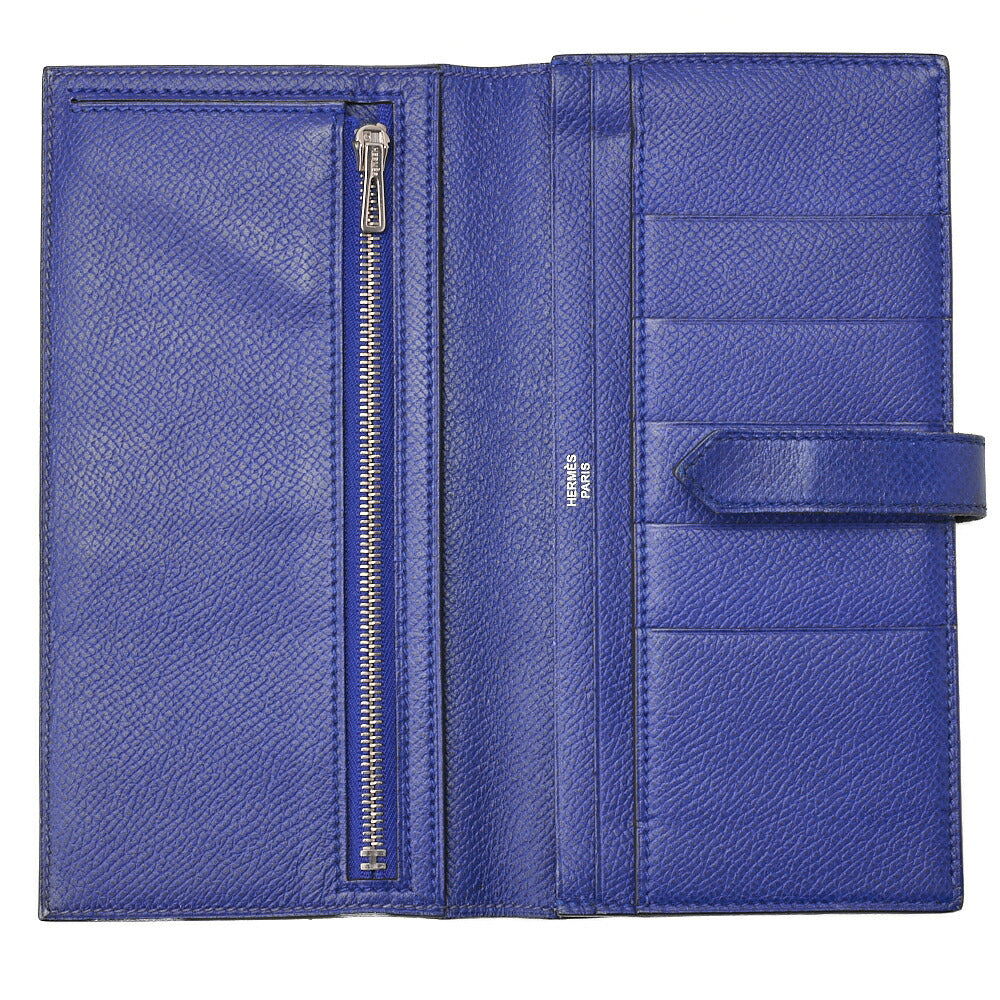 HERMES Bearn Soufflet Bi-fold Long Wallet Epson Blue Electric Gold-Tone Hardware Pre-Owned - Vintage La Charme
