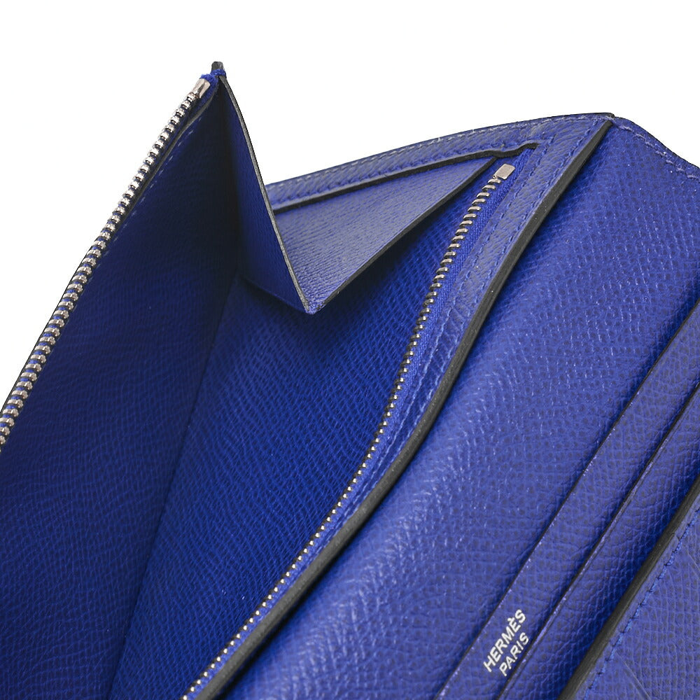 HERMES Bearn Soufflet Bi-fold Long Wallet Epson Blue Electric Gold-Tone Hardware Pre-Owned - Vintage La Charme