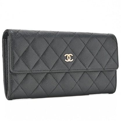 CHANEL Round Long Wallet, Matelasse, Caviar Skin, Black, Gold-Tone Hardware, Pre-Owned - Vintage La Charme